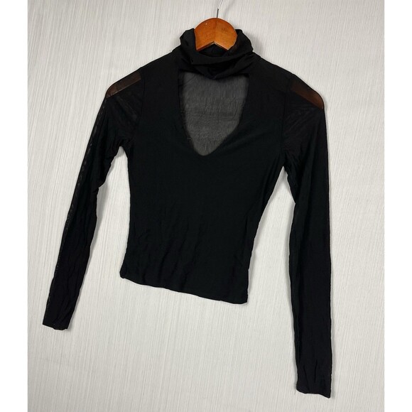 Tops - Y2K Style Sheer Mesh Mock Neck Top S Long Sleeve Whimsigoth Indie Sleaze